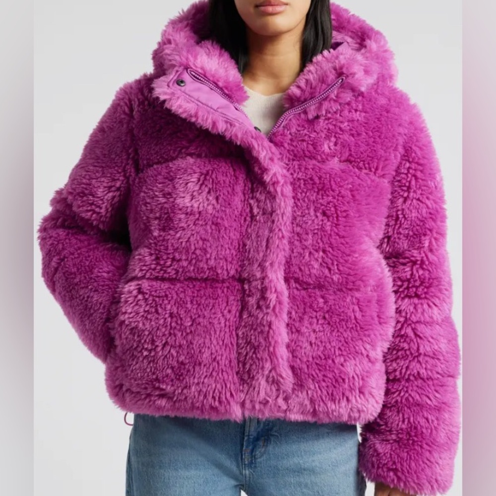 Plush Hooded Faux-Fur Jacket - Fuchsia